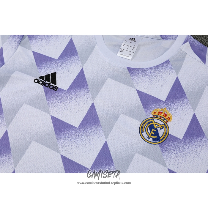 Chandal del Real Madrid 2022-2023 Manga Corta Blanco y Purpura - Pantalon Corto